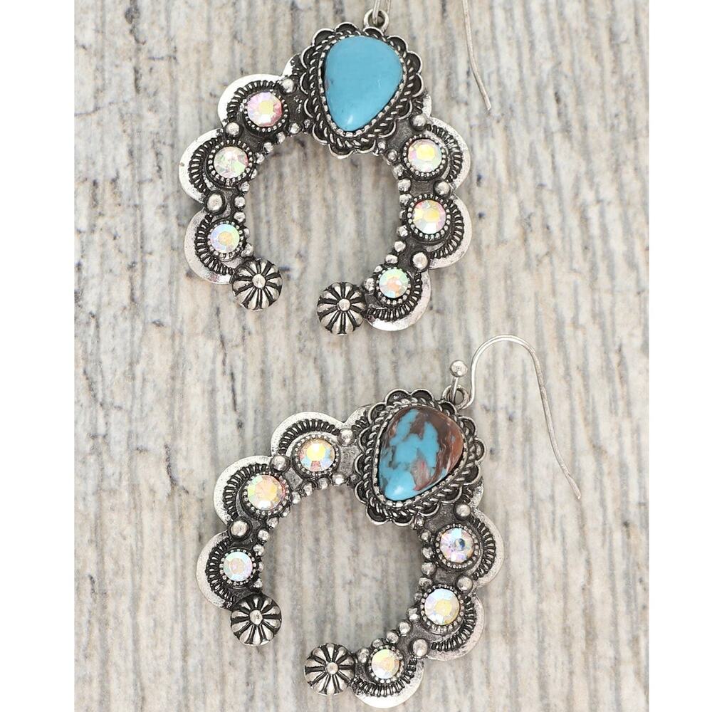 Western Squash Blossom Turquoise Drop Earrings | 1.75" Drop